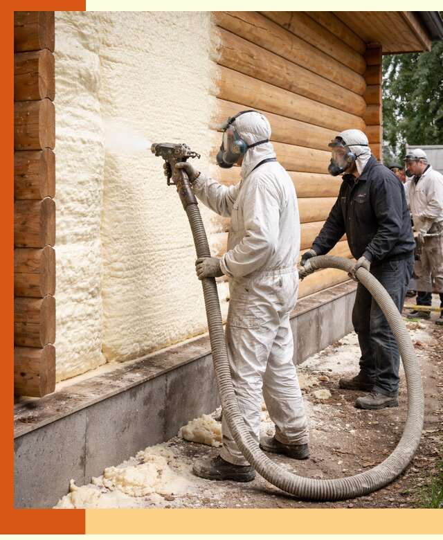 Утепление дома из бруса пенополиуретаном в Реутове