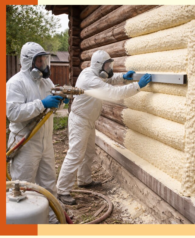 Утепление бревенчатого дома ППУ в Реутове эффективной изоляцией