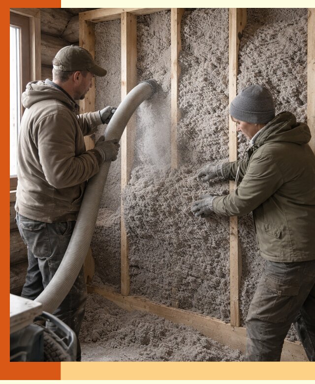 Утепление бревенчатого дома эковатой в Реутове