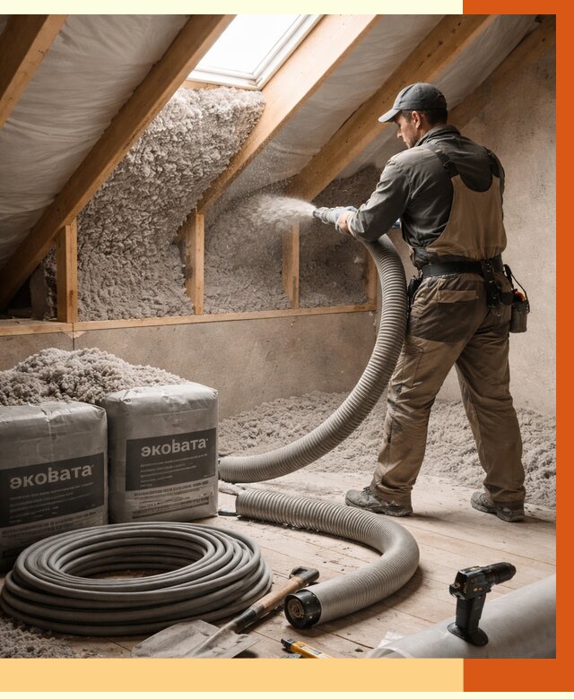 Утепление мансарды эковатой в Реутове от 2290 руб/м2 — монтаж, задувка, цена | ТепломастерРтв