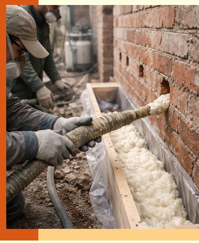 Заливка ППУ в пустоты кирпичной стены в Реутове