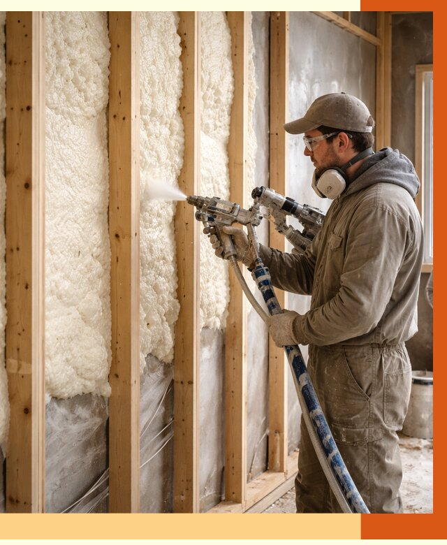 Утепление каркасной стены ППУ в Реутове от 4423 руб./м2 под ключ | ТепломастерРтв