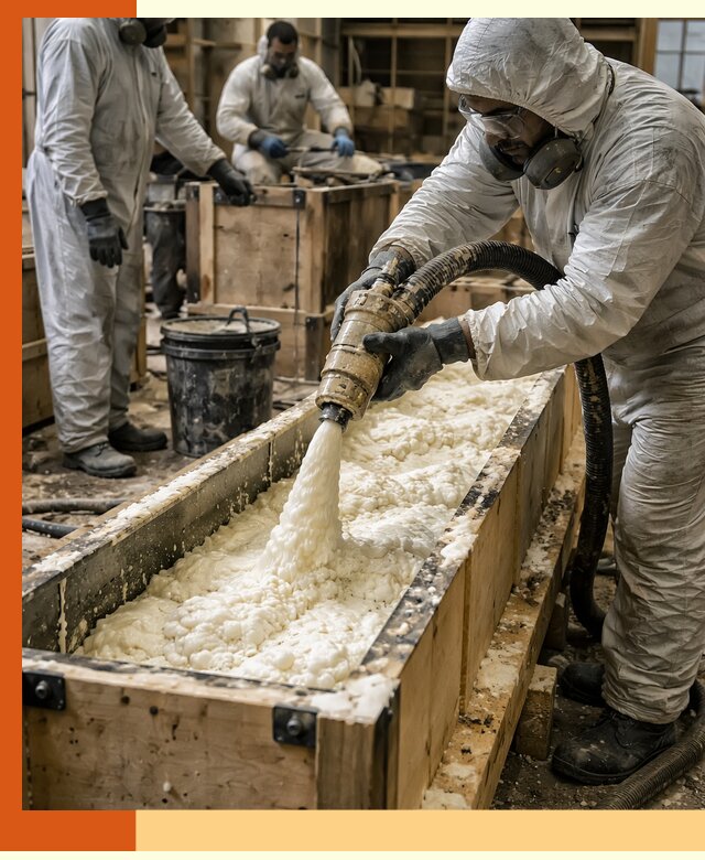 Заливка пенополиуретана в формы для утепления в Реутове